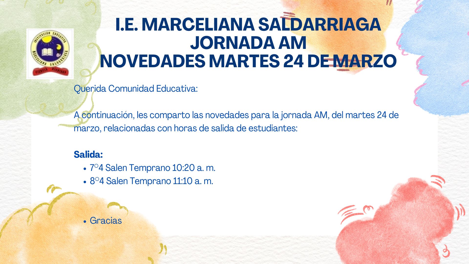 NOVEDADES JORNADA AM, MARTES 24 DE MARZO